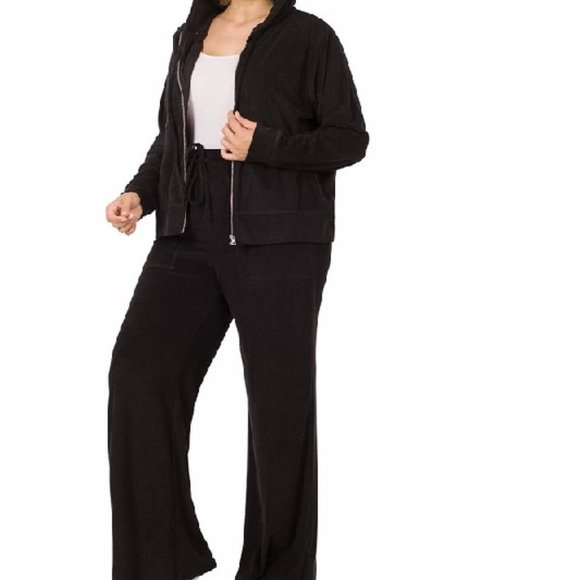 Zenana Plus Size Set Sweat Pants and Hoodie Full Zip Jacket Loop Terry 1X 2X 3X - Picture 2 of 6